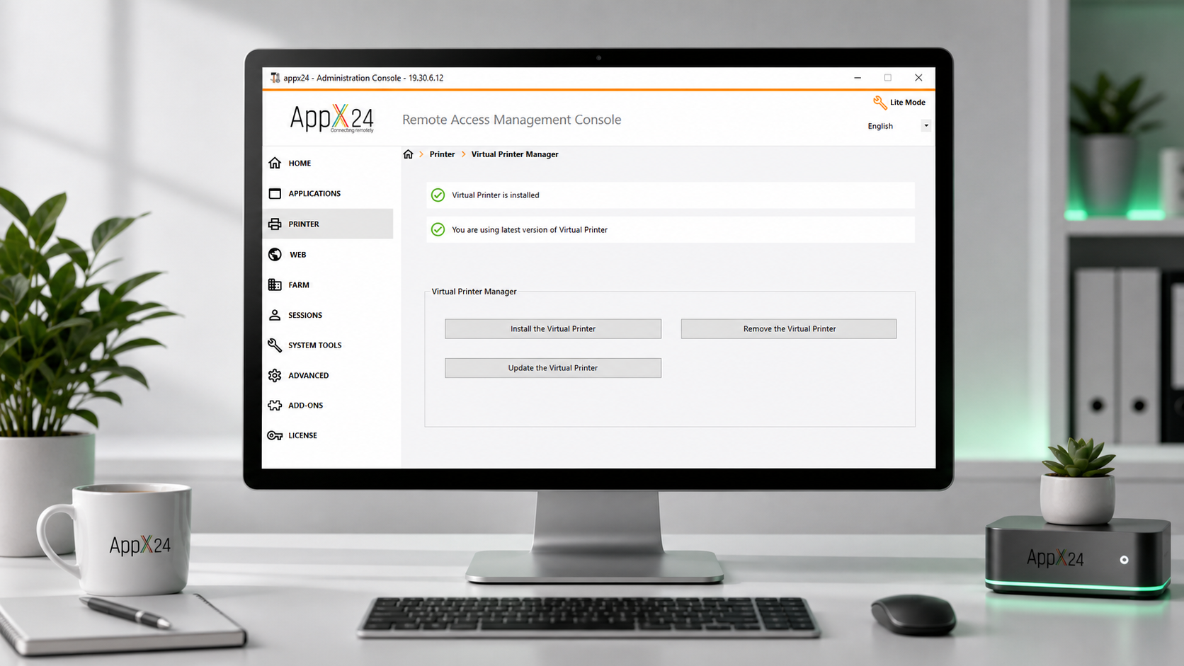 AppX24 virtual printer manager mockup